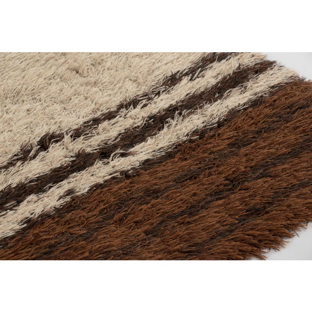 1960s Vintage Swedish Rya Rug, Minimalist Striped in Brown and Cream - Rug & Kilim For Sale - Image 5 of 7