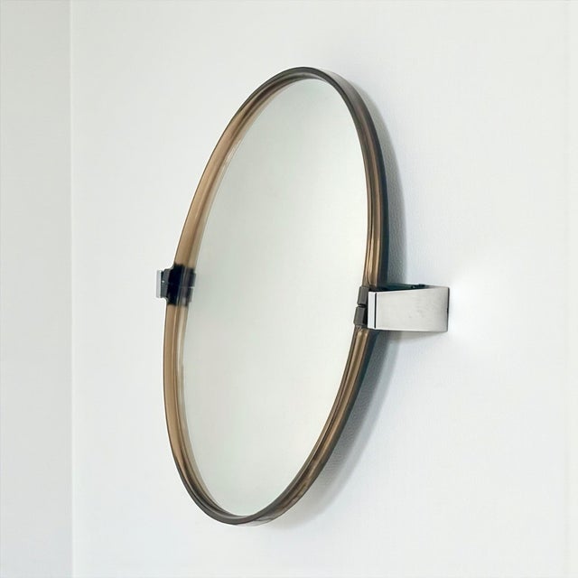 Round Space Age Pivot Mirror in Smoked Acrylic from Allibert, France, 1970s For Sale - Image 3 of 11