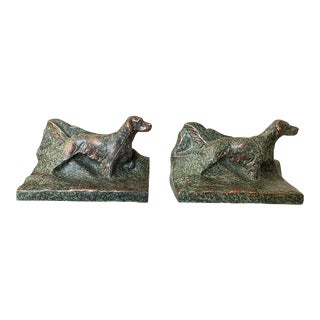 1940s Patinated Bronze Hunting Dog Bookends Signed W B Tallman - a Pair For Sale