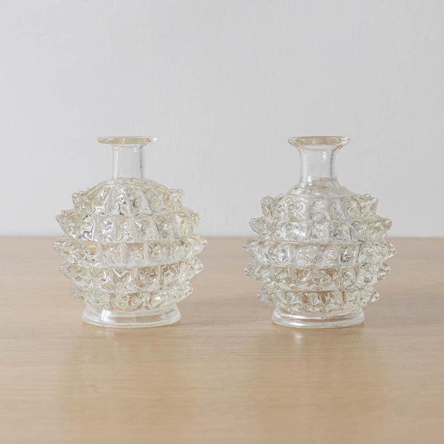 Vintage Rostratto glass bud vase by Barovier from Italy, 1940s. Petite hand blown glass bud vase with intricate spikey...
