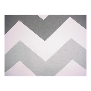 Striking F Schumacher High Voltage in Smoke - Zig Zag Printed Linen Upholstery Fabric - 1-5/8 Yards For Sale