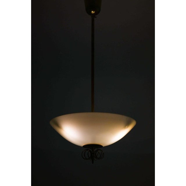 Brass and Glass Ceiling Lamp by Paavo Tynell for Taito Oy, 1950s For Sale - Image 4 of 8