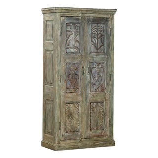 Armoire Constructed From Vintage Indian Painted Teakwood Carved Doors and Elements For Sale