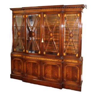Early 20th Century English Edwardian Style Cabinet Breakfront Bookcase For Sale