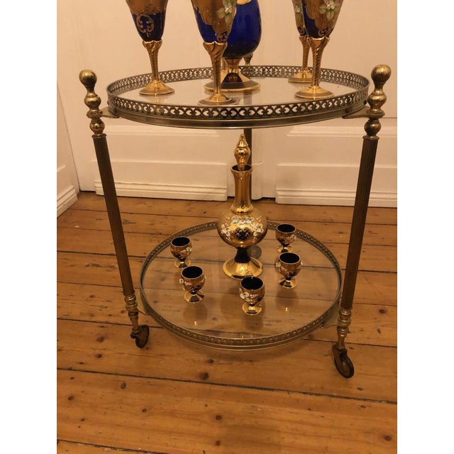 Antique Style Round Brass Bar Cart with Smoked Glass Tops, 1950s For Sale - Image 13 of 15