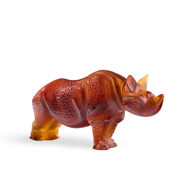 Lalique Lalique French Crystal Amber Rhino Sculpture For Sale - Image 4 of 9