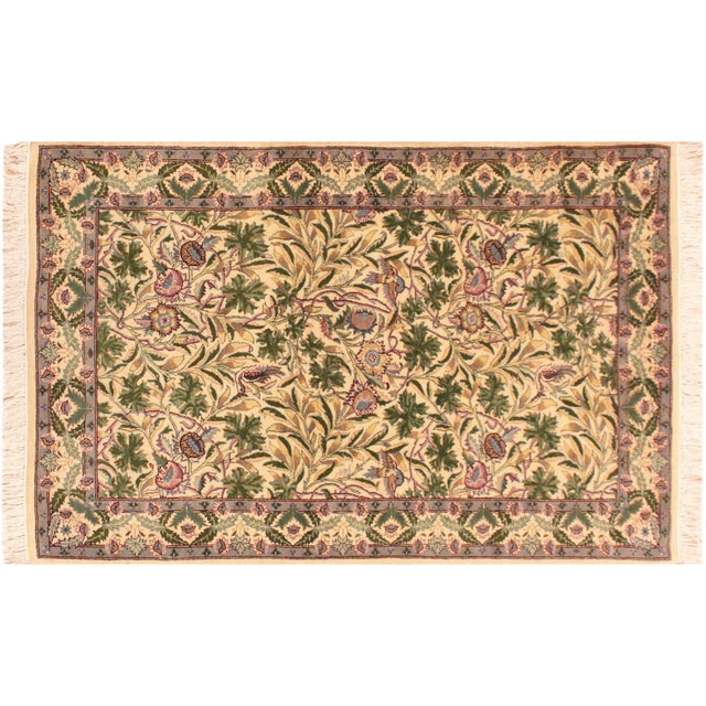 Beige Shabby Chic Pak-Persian Beige/Green Wool Rug - 3'2'' X 5'1'' For Sale - Image 8 of 9