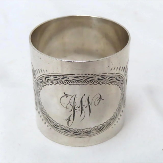 Large Beautifully Hand Engraved Antique American Victorian Sterling Silver Napkin Ring For Sale - Image 9 of 13