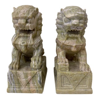 Green Stone Marble Foo Dogs Bookends - a Pair For Sale