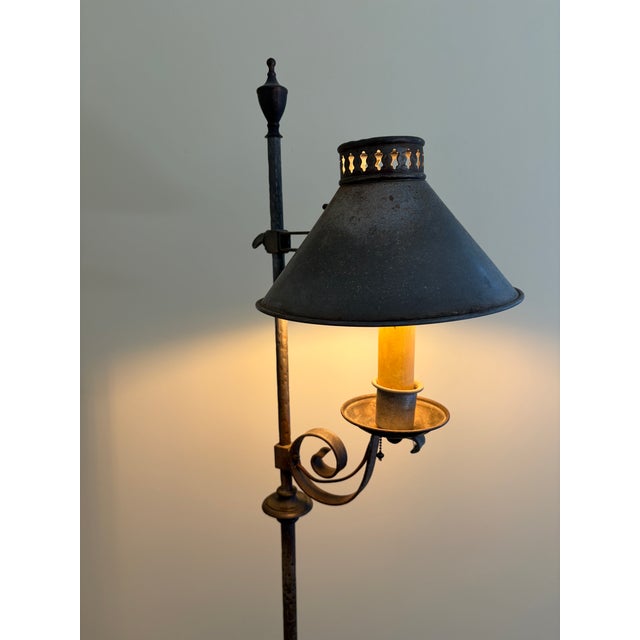 Metal Early 20th Century Forged Iron Adjustable Colonial Floor Lamp For Sale - Image 7 of 14