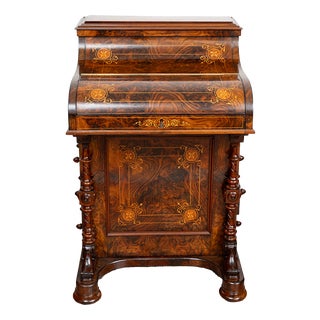 Antique Victorian Burl Walnut Writing Desk with Maple Inlay, England, 1800s For Sale