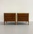 An elegant pair of vintage Maitland-Smith bedside tables featuring striking geometric marquetry veneers in richly figured...
