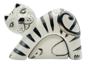 1980s Emilia Castillo Cat & Mouse Salt and Pepper Shakers, Porcelain & Pure Silver
