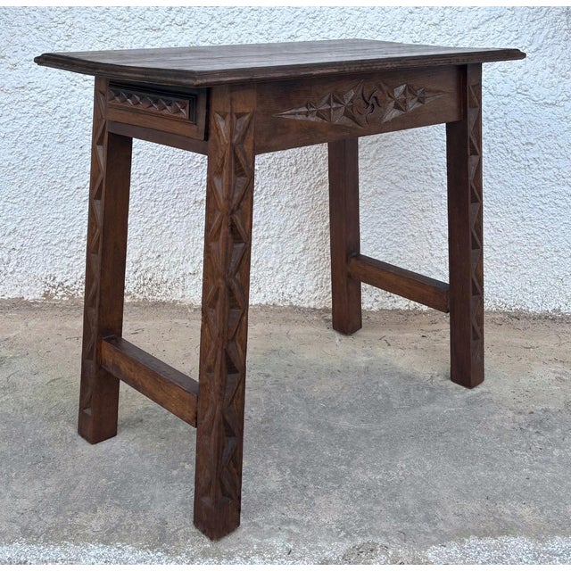 Late 19th Century Side Table Handmade Carved Oak Wood For Sale - Image 6 of 6