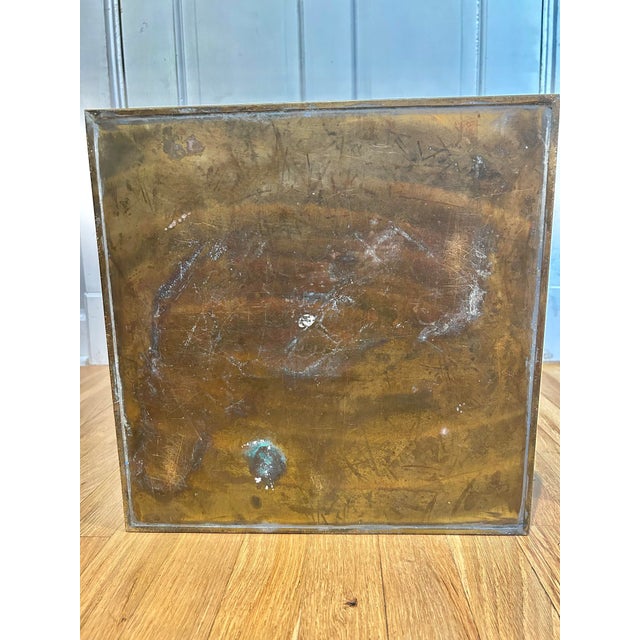1970s Contemporary Solid Brass Square Jardinière /Planter With Ring Handles, 14” For Sale - Image 10 of 10