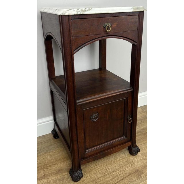 Antique French Style Walnut Bedside Table with Marble Top For Sale - Image 3 of 12