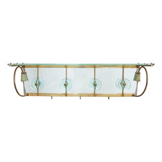 Italian Fontana Arte Style Brass + Glass Wall Mounted Coat Rack, 1950s For Sale