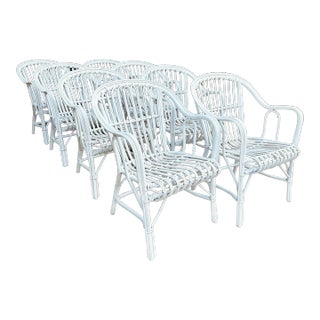 Italian Style Outdoor Rattan Patio Chairs - 8 Available For Sale