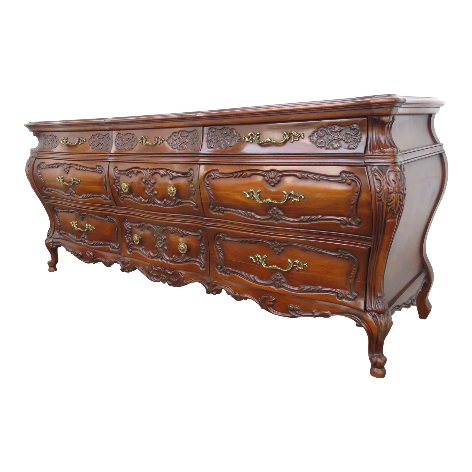 French Bombay Serpentine Hand Carved Solid Cherry Dresser Bathroom