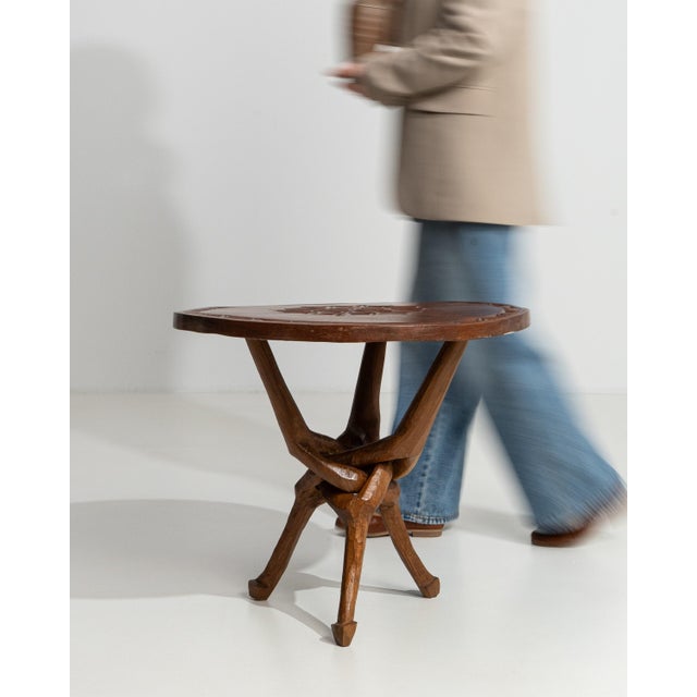 Brown 20th Century African Carved Wood Coffee Table with Base For Sale - Image 8 of 13