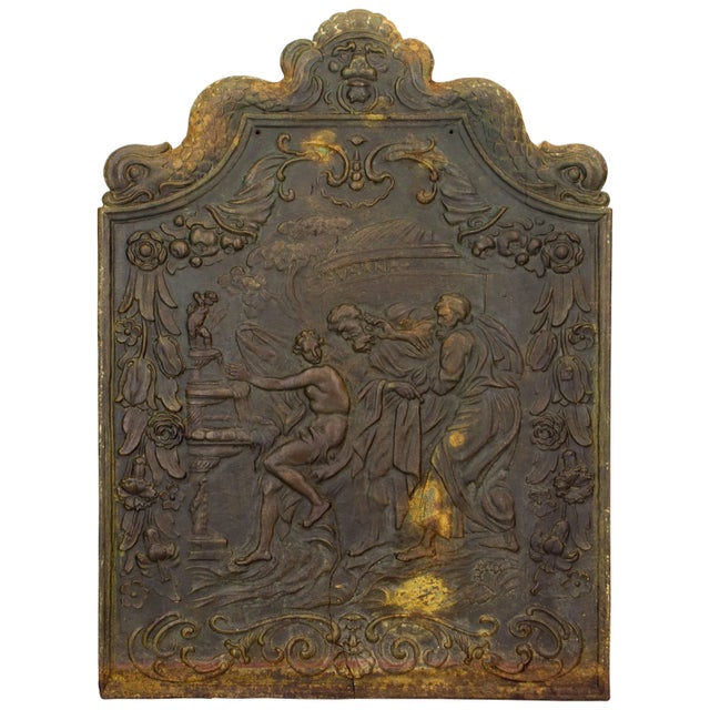 Brown 18th Century French Cast Iron Fireback Bas Relief For Sale - Image 8 of 8