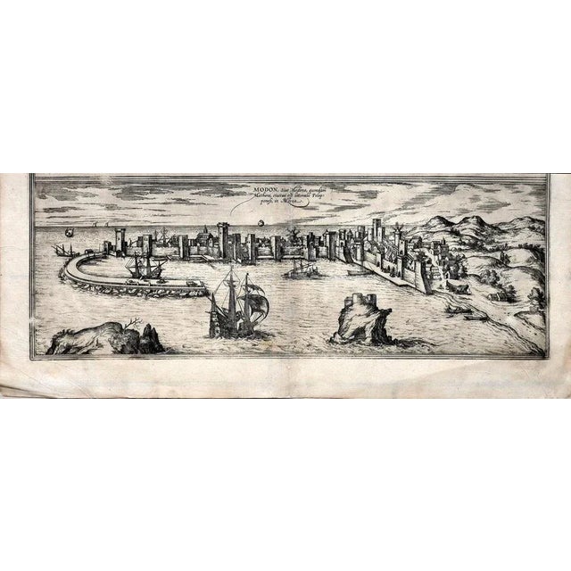 This Map of Methoni is an etching realized by George Braun (1541 – 1622) The state of preservation of the artwork is good...