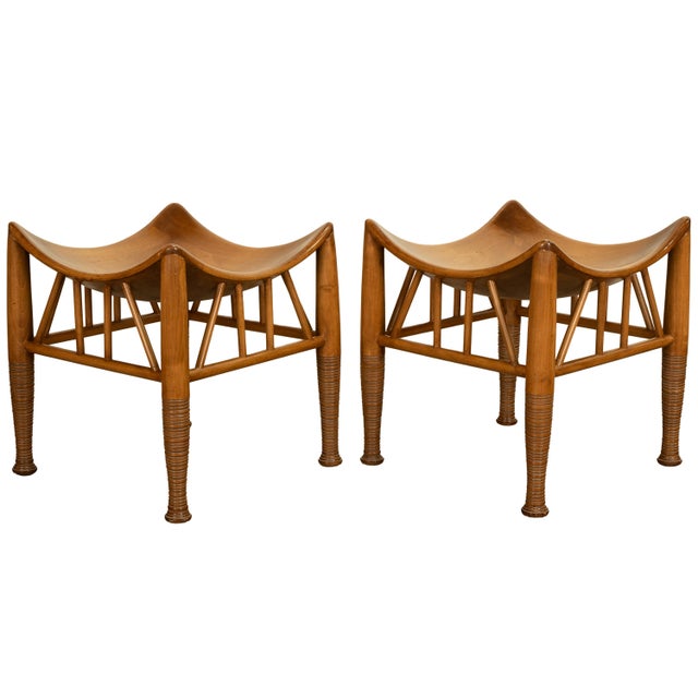 Pair Antique Thebes Egyptian Revival Arts & Crafts Stools Liberty & Co 1900 For Sale - Image 14 of 18