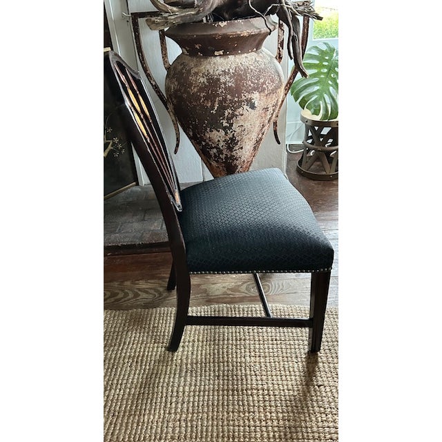Brown Antique Federal Shield Back Chair With Inlaid Marquetry and Nailheads For Sale - Image 8 of 11
