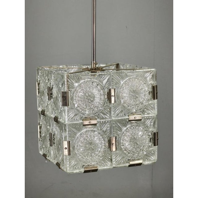 Czech Geometric Pressed Glass and Chrome Cube Pendant Light, 1970s For Sale - Image 9 of 11