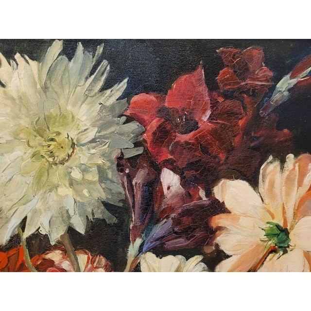 Paul Robert Bazé, Dahlias and Camellias, 1970s, Oil on Board, Framed For Sale - Image 12 of 18