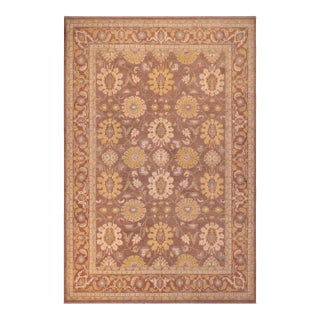 Classic Ziegler Brown Beige Hand-Knotted Wool Rug - 9'3'' X 12'7'' For Sale