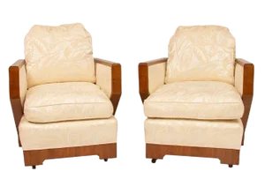 Art Deco Walnut Living Room Set, 1930s, Set of 3
