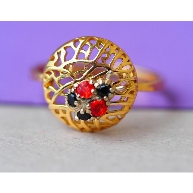Ladybug Ring With Colored Gemstones in 14k Gold For Sale - Image 4 of 9