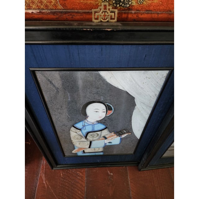 Late 19th Century Pair of Antique Chinese Export Reverse Painting on Glass For Sale - Image 5 of 7