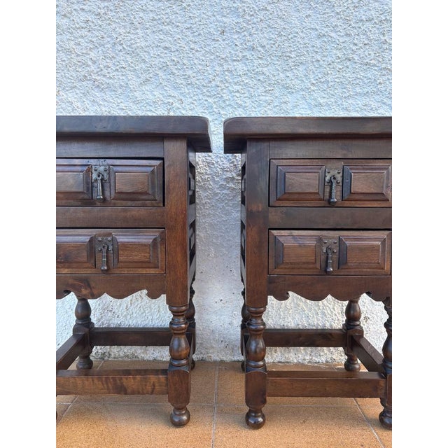 Rustic Spanish Rustic Wooden Nightstands, 1940, Set of 2 For Sale - Image 3 of 10