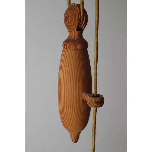 Swedish Counterweight Pendant Lamp in Pine Wood and Parchment Paper, 1970s For Sale - Image 9 of 18