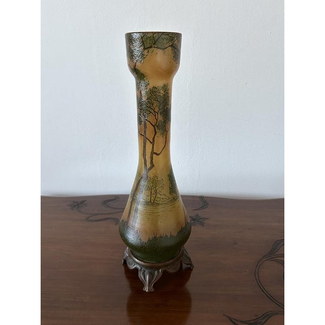 Olive Large Art Nouveau Scenic Glass Vases by François-Théodore Legras, 1890s, Set of 2 For Sale - Image 8 of 18