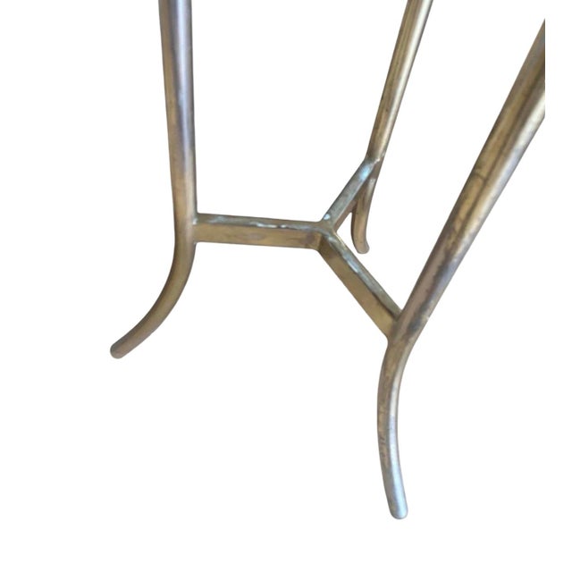 Metal Vintage Pink Marble and Brass Tripod Side Table in the Style of Cedric Hartman Mid Century Modern Gueridon For Sale - Image 7 of 11