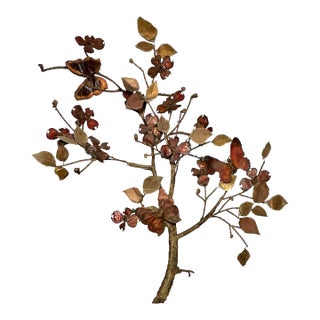 Mid-Century Modern Brutalist Copper and Brass Tree Branch Wall Sculpture, Circa 1960s For Sale