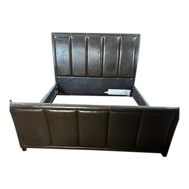 1980s California King Size Leather Bedframe For Sale