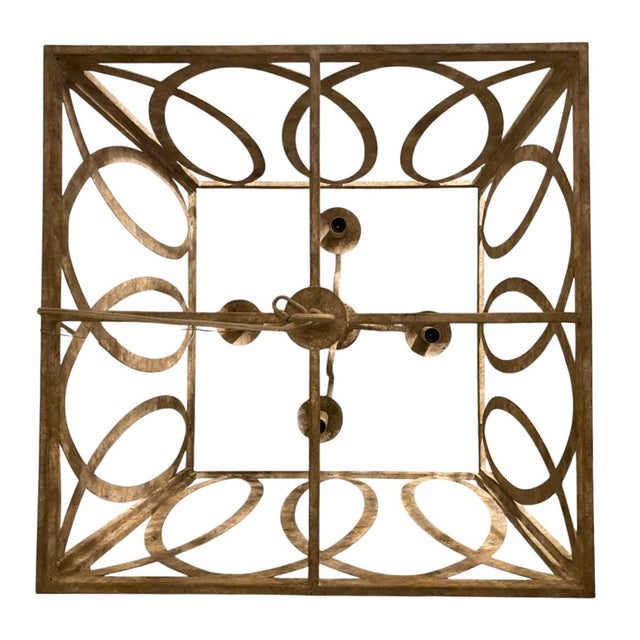 2020s Terracotta Designs Palma Linear Large Lantern Chandelier – Square Open-Frame, Distressed Gold, With 4 Lights For Sale - Image 5 of 10
