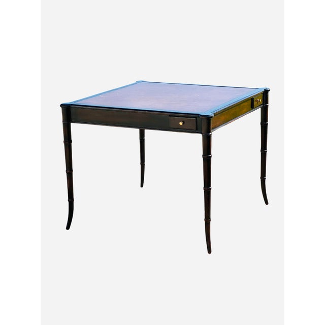 Baker Furniture Company 1980s Faux Bamboo Leather Top Mahjong Table For Sale - Image 4 of 14