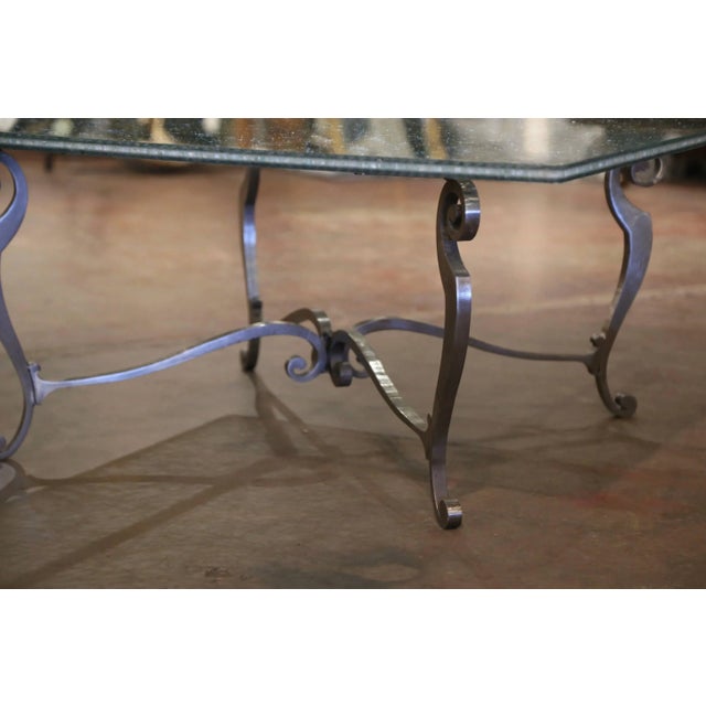 Mid-Century French Iron Coffee Table With Crackle Glass Top For Sale In Dallas - Image 6 of 11