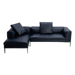 Antonio Citterio B&B Italia Blue Leather Michel Club Modular Two Piece Corner Sofa 2016 For Sale
