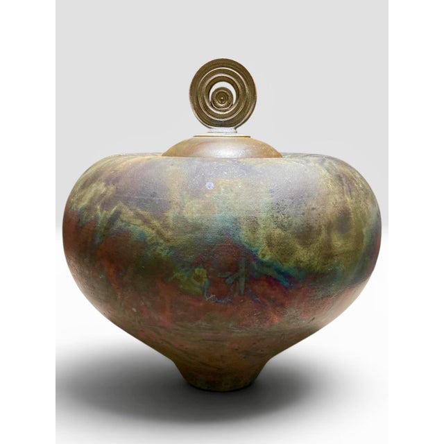 Contemporary Signed Tamerlane Burnell Monumental Raku Lidded Vessel For Sale - Image 3 of 10