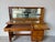 Brown 1950’s Mid-Century Modern Solid Wood Desk With Glass Top and Wall Mounted Display Shelf For Sale - Image 8 of 12