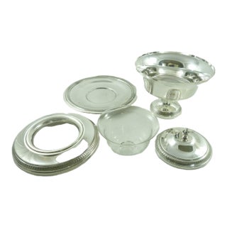 Mid 20th Century French Silver Plate Caviar Server | Glass Liner | 5 Piece Set For Sale