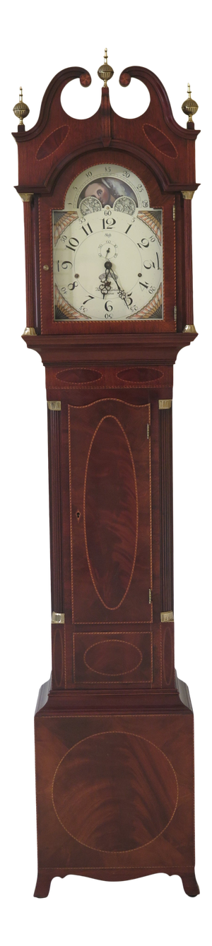 1990s Vintage Sligh Henry Ford Museum Federal Inlaid Mahogany Grandfather Clock