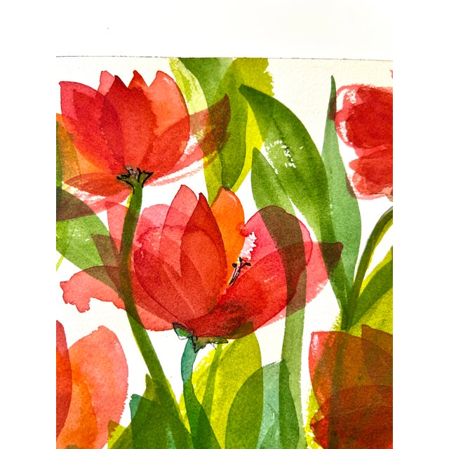 Watercolor Original Painting “Red Tissue Poppies” For Sale - Image 6 of 8