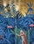 36" * H96" * 2ps, Hand-Painted Vintage Jaguar Tropical Jungle Mural, Gilded Tropical Wallpaper, Henri Rousseau Jungle Mural For Sale